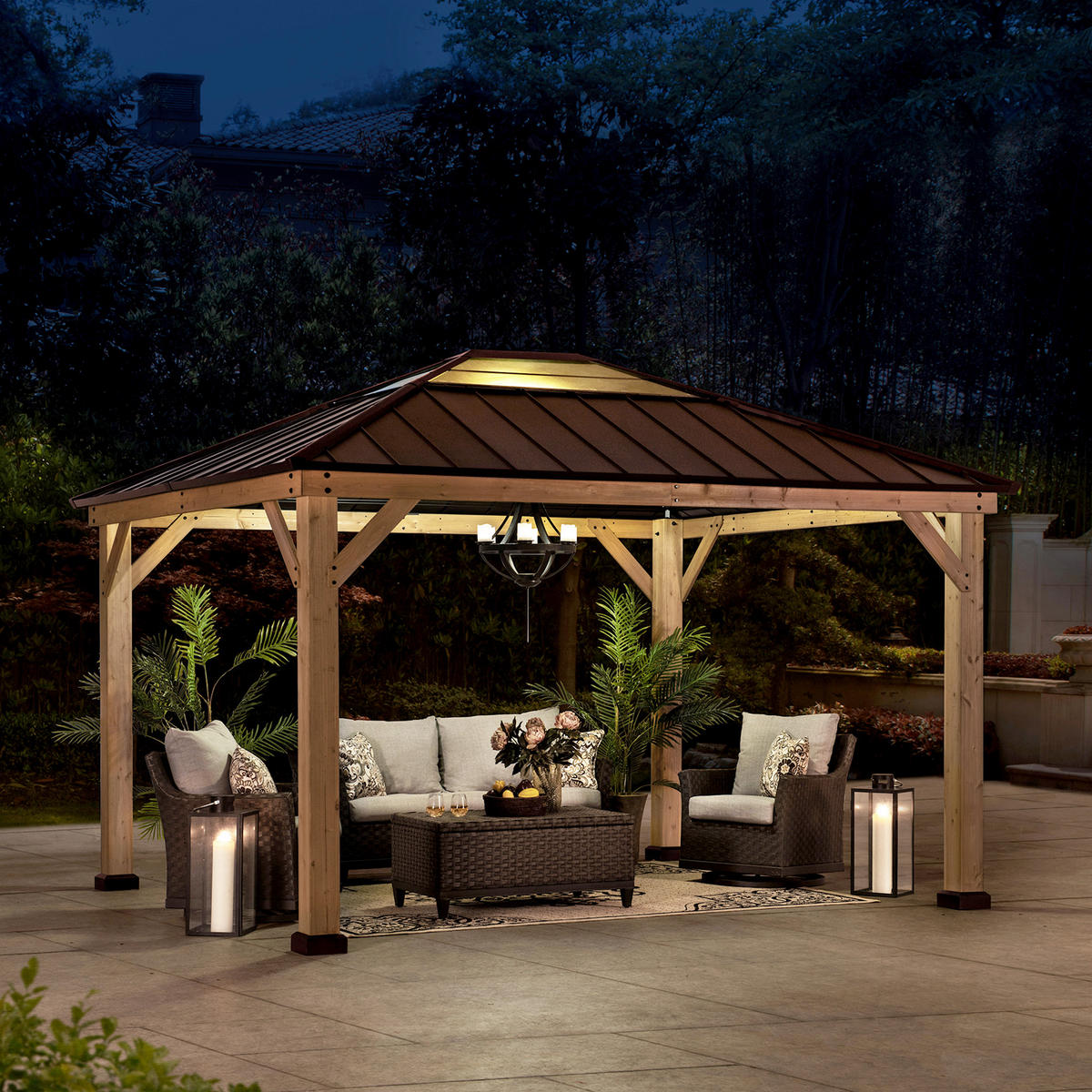 PAVILLON 393,5/335,5/286,5 cm   - Dunkelbraun/Naturfarben, Basics, Holz/Kunststoff (393,5/335,5/286,5cm)