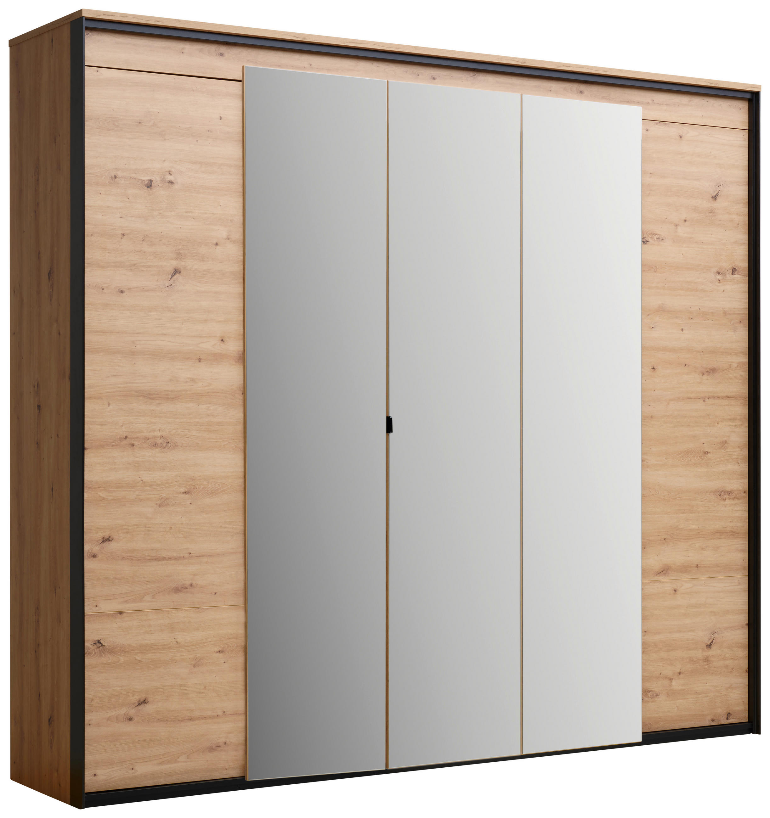 DREHTÜRENSCHRANK 251/227/59 cm 5-türig Schwarz, Eiche Artisan  - Schwarz/Eiche Artisan, Design, Glas/Holzwerkstoff (251/227/59cm) - Voleo