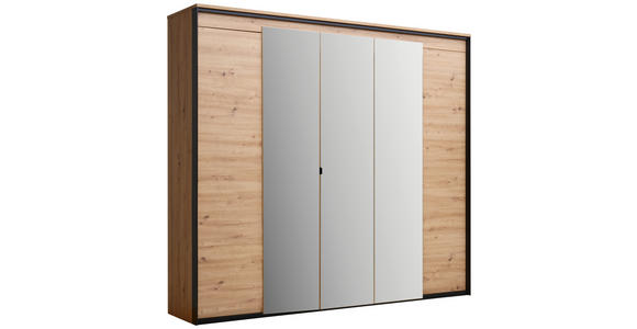 DREHTÜRENSCHRANK  in Schwarz, Eiche Artisan  - Schwarz/Eiche Artisan, Design, Glas/Holzwerkstoff (251/227/59cm) - Voleo