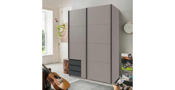 SCHWEBETÜRENSCHRANK 2-türig Graphitfarben, Grau, Sahara  - Graphitfarben/Schwarz, Design, Holzwerkstoff/Metall (135/198/65cm) - Carryhome