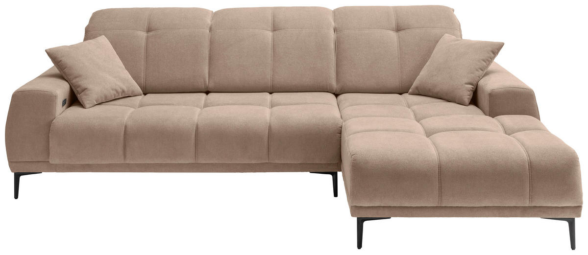 ECKSOFA NESTO Hellbraun Chenille Zierkissen, Kopfteilverstellung, Sitztiefenverstellung  - Hellbraun/Schwarz, Basics, Textil/Metall (292/187cm) - Livetastic