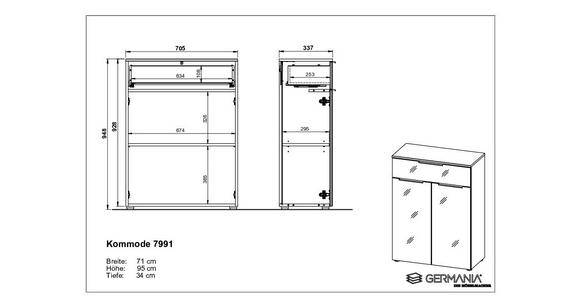 MIDISCHRANK 71/95/34 cm  - Chromfarben/Schwarz, MODERN, Glas/Holzwerkstoff (71/95/34cm) - Xora