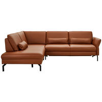 ECKSOFA in Echtleder Rotbraun  - Rotbraun/Schwarz, Konventionell, Leder/Metall (220/279cm) - Beldomo Premium