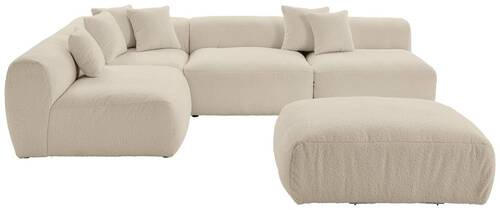 ECKSOFA inkl. Hocker in Flachgewebe, Teddystoff Beige - Beige, Trend, Textil (235/315cm) - Livetastic