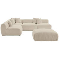 ECKSOFA inkl. Hocker in Flachgewebe, Teddystoff Beige  - Beige, Trend, Textil (235/315cm) - Livetastic