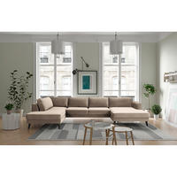 WOHNLANDSCHAFT Hellgrau Samt, Velours  - Wengefarben/Hellgrau, MODERN, Holz/Textil (201/85/354cm) - Trendmanufaktur