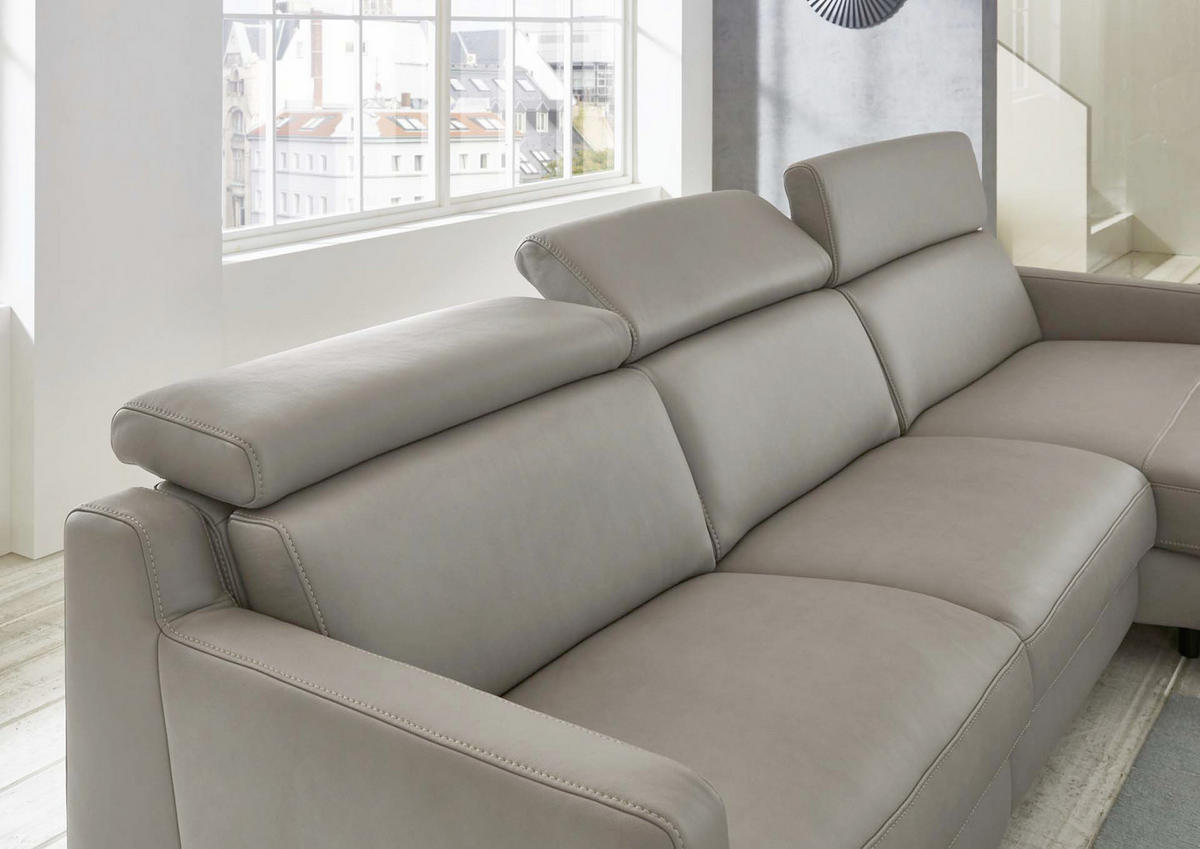 ECKSOFA in Echtleder Grau  - Chromfarben/Grau, Design, Leder/Metall (176/271cm) - Valdera