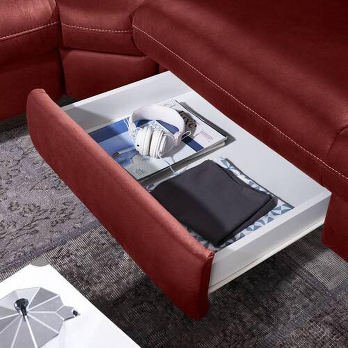 ECKSOFA in Flachgewebe Bordeaux  - Bordeaux/Beige, Design, Textil/Metall (271/239cm) - Cantus