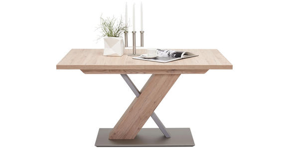 ESSTISCH in Holzwerkstoff, Metall 138(178)/90/76 cm - Edelstahlfarben/Eichefarben, KONVENTIONELL, Holzwerkstoff/Metall (138(178)/90/76cm) - Cantus