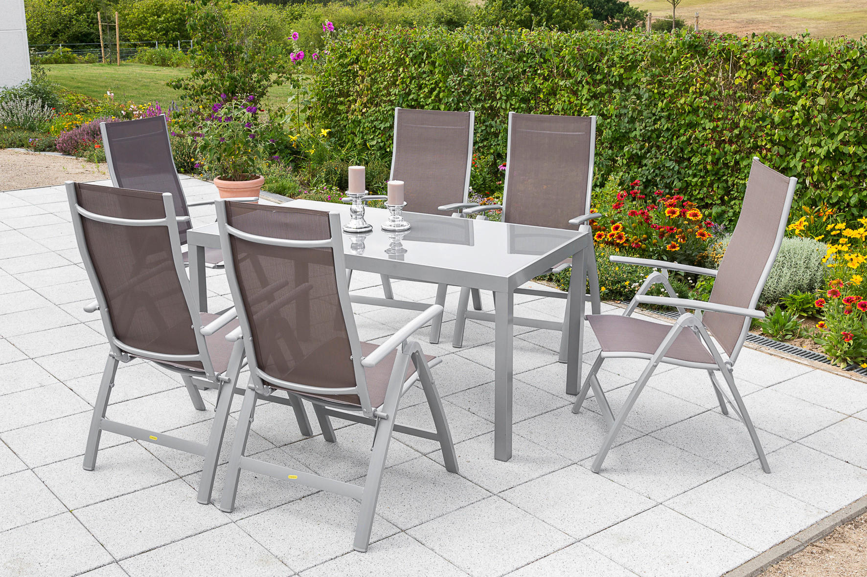 GARTENSET Aluminium  - Taupe/Silberfarben, MODERN, Textil/Metall - Gardenson