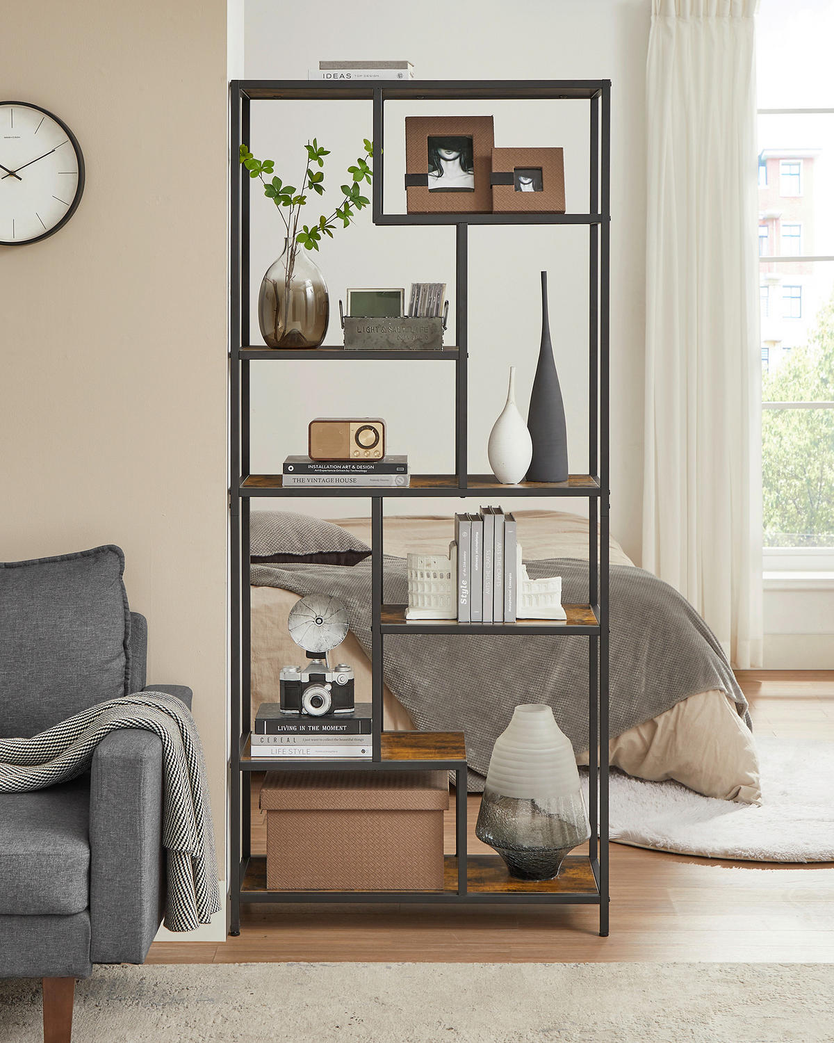 REGÁL, hnědá, černá, 80/180/30 cm - černá/hnědá, Trend, kompozitní dřevo (80/180/30cm) - Boxxx