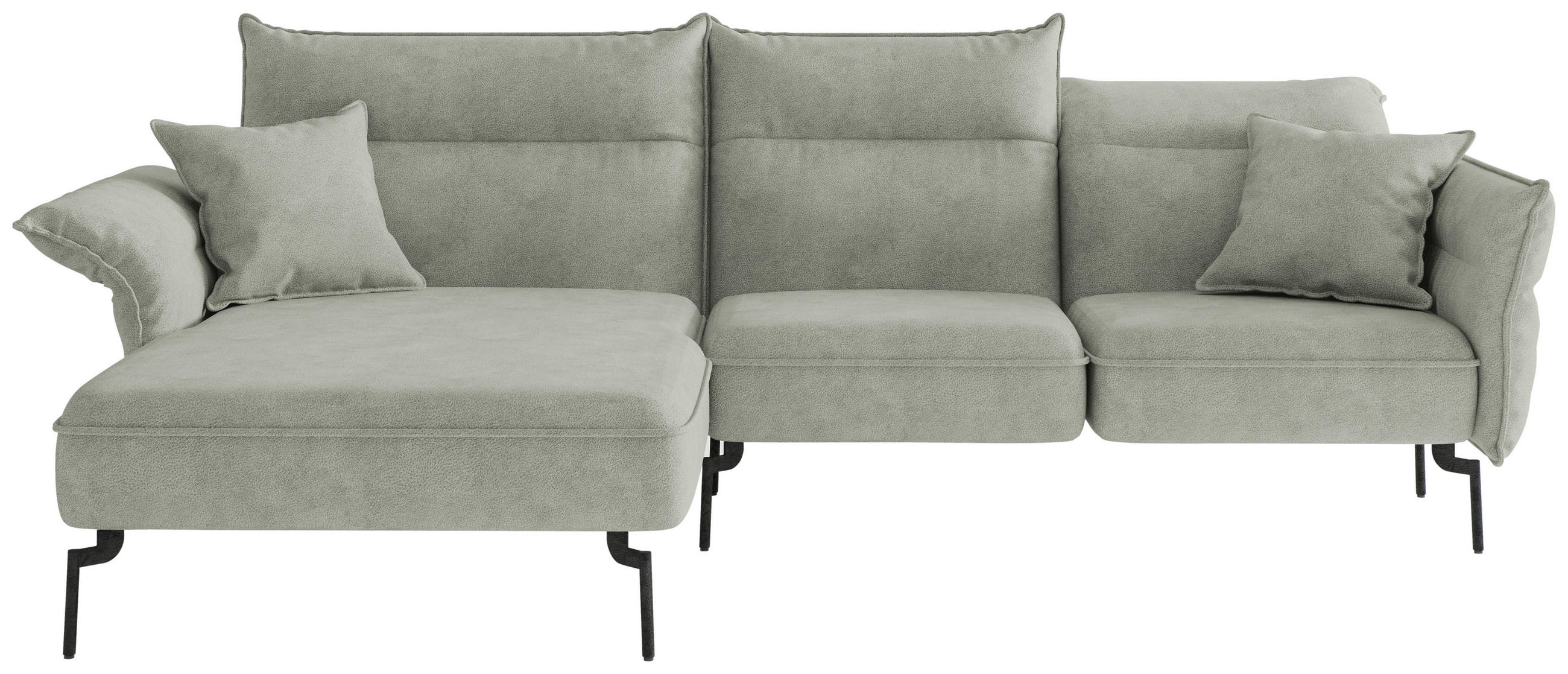 ECKSOFA Hellgrau Flachgewebe  - Edelstahlfarben/Hellgrau, Design, Textil/Metall (185/265cm) - Livetastic