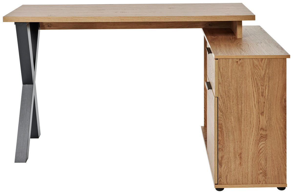 ECKSCHREIBTISCH 140/95/76 cm  in Eichefarben  - Eichefarben/Schwarz, Modern, Holzwerkstoff/Metall (140/95/76cm) - Livetastic