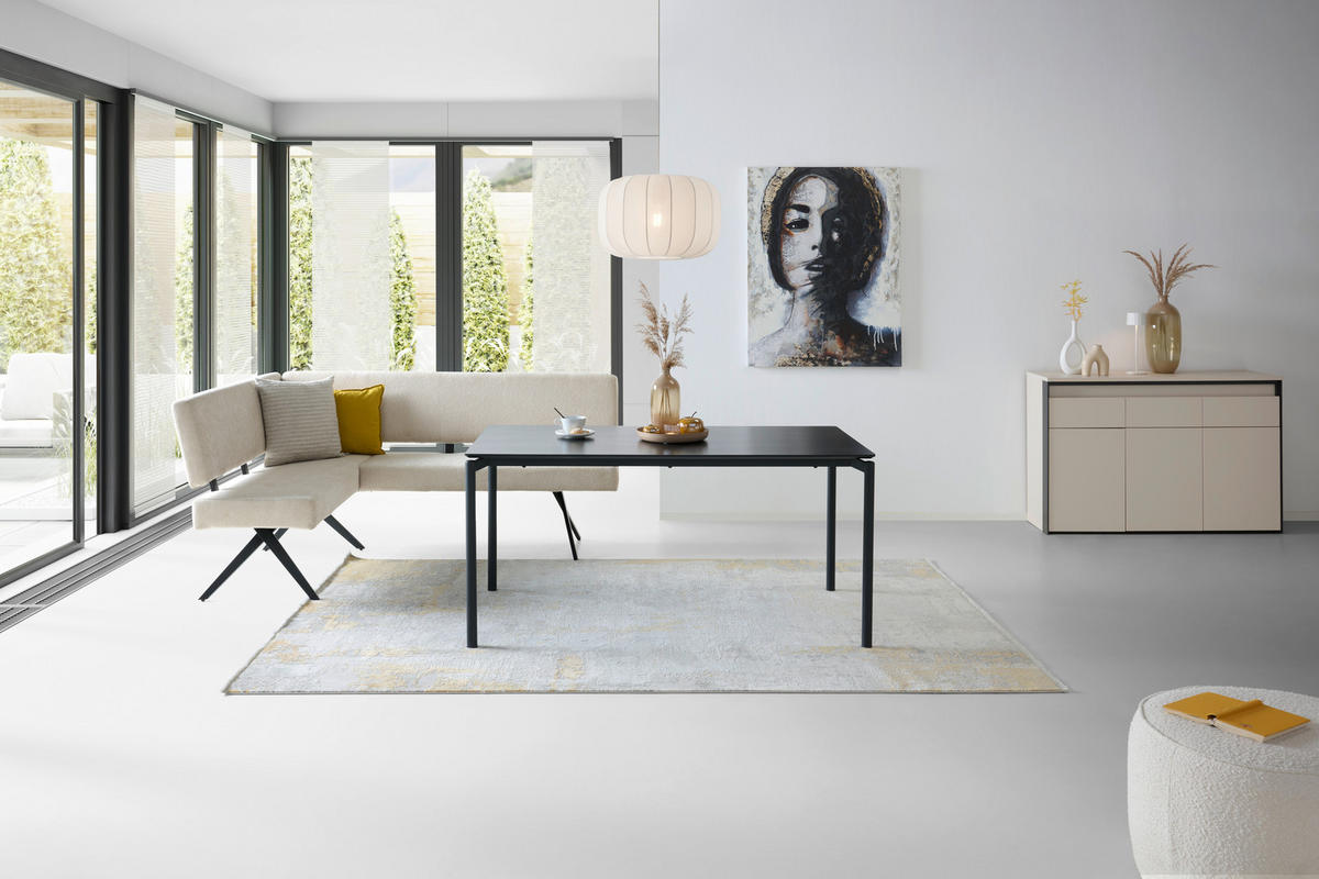 ECKBANK 150/190 cm Leinenoptik Schwarz, Beige   - Beige/Schwarz, KONVENTIONELL, Textil/Metall (150/190cm) - MID.YOU