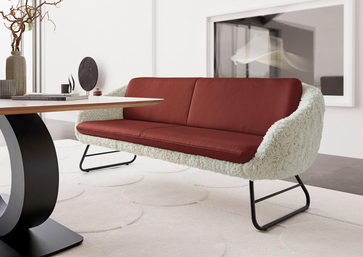 SITZBANK Textil, Leder Beige, Weinrot  - Beige/Weinrot, Design, Leder/Textil (219/87/78cm) - Koinor