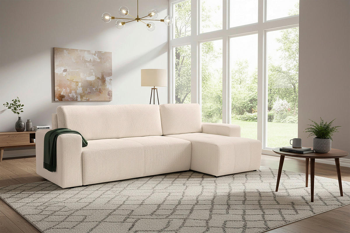 ECKSCHLAFSOFA  mit Cord Beige  - Beige/Schwarz, KONVENTIONELL, Textil (248/146cm) - Xora