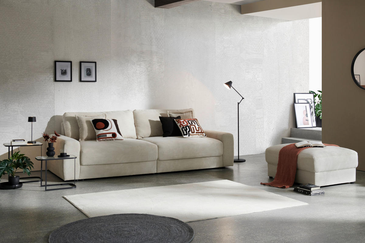 BIGSOFA Cord Creme  - Creme/Schwarz, MODERN, Kunststoff/Textil (278/93/112cm) - Carryhome