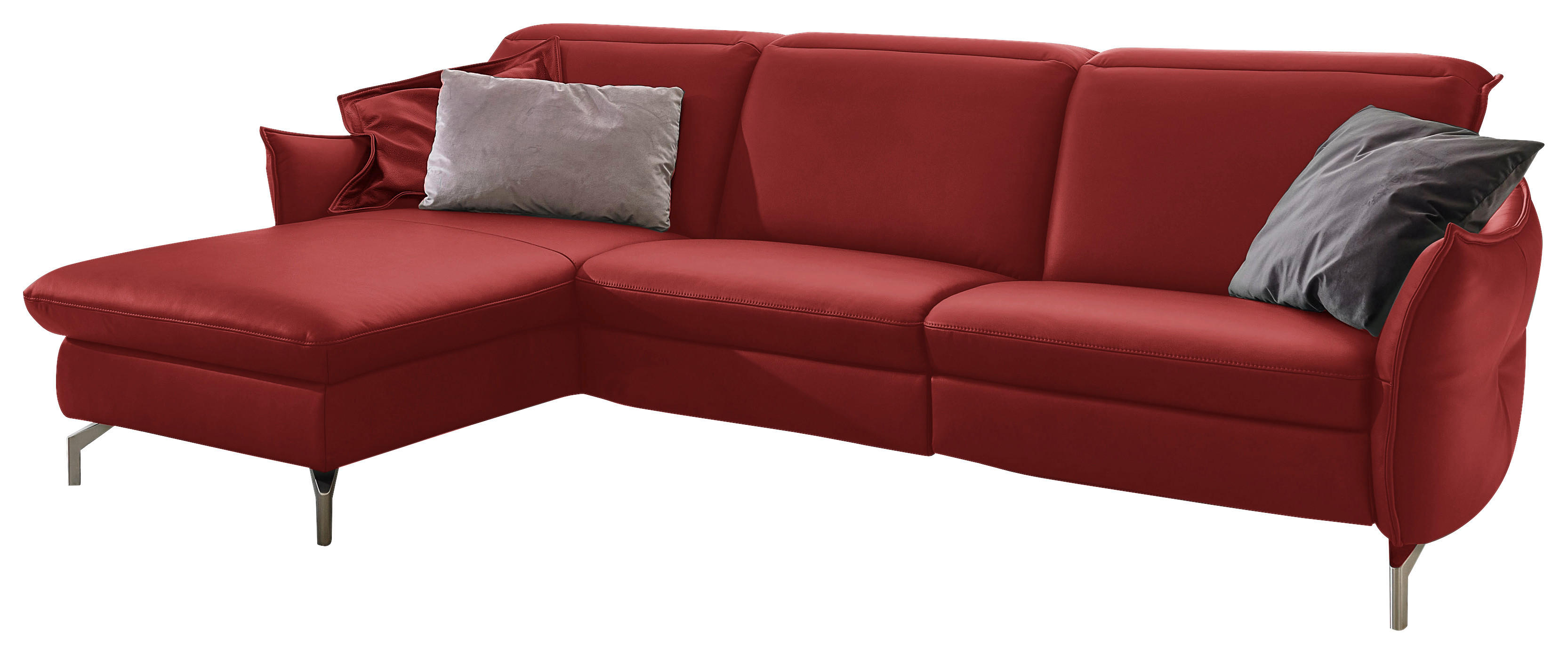 SOFFA i läder röd  - röd/nickelfärgad, Modern, metall/läder (179/233cm) - Livetastic