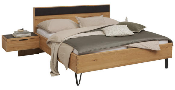 BETTANLAGE - Wildeiche/Schwarz, Design, Holz/Textil (180/200cm) - Valnatura