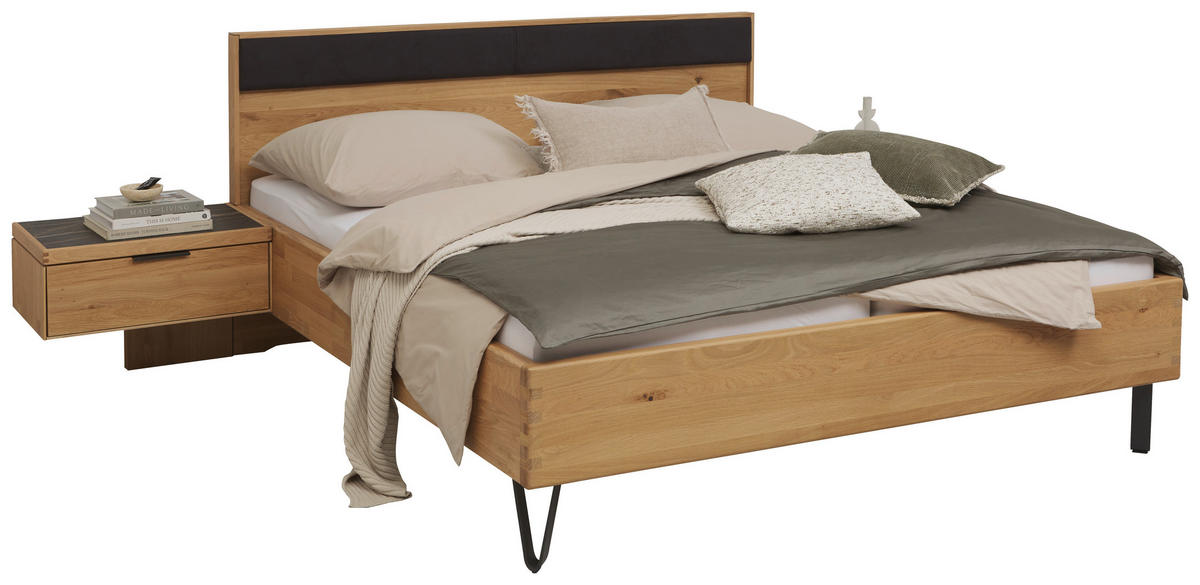 BETTANLAGE - Wildeiche/Schwarz, Design, Holz/Textil (200/200cm) - Valnatura