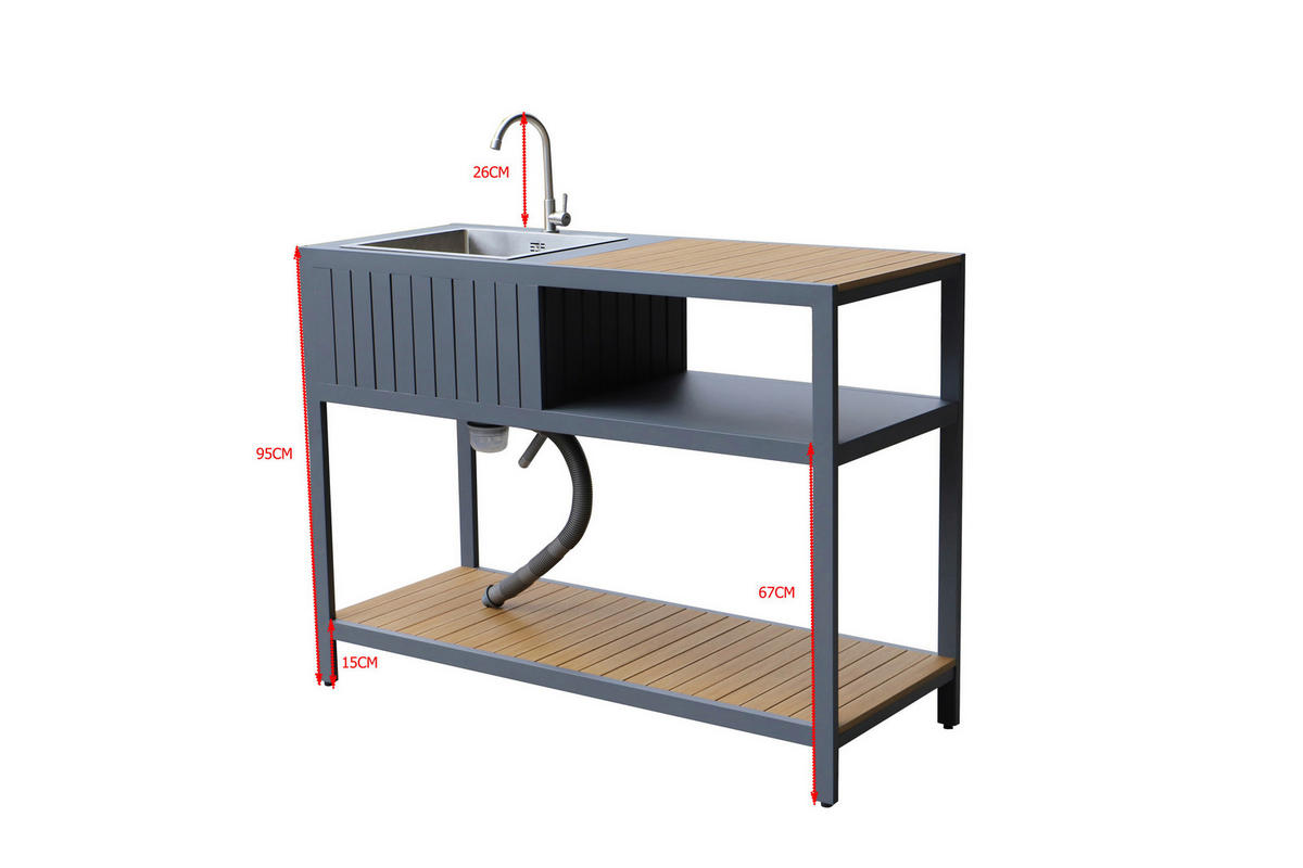 OUTDOORKÜCHE - Anthrazit/Teakfarben, MODERN, Kunststoff/Metall (127/95/50cm) - Ambia Garden