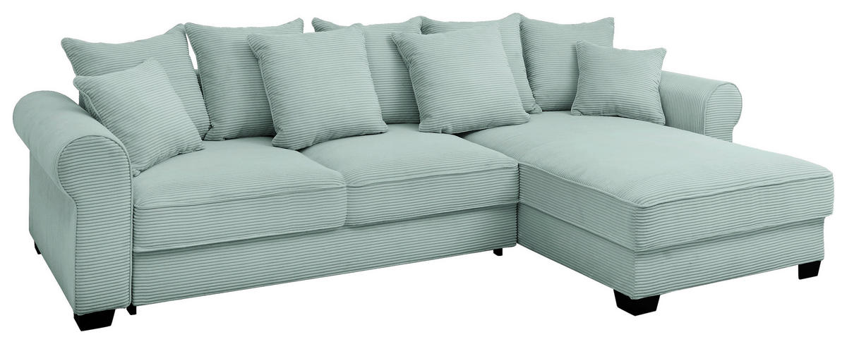 ECKSOFA Salbeigrün Cord  - Salbeigrün/Schwarz, KONVENTIONELL, Kunststoff/Textil (318/197cm) - Hom`in