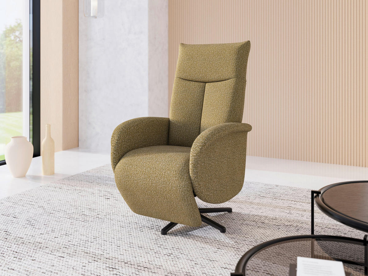 RELAXSESSEL GLENDALE E Chenille Kopfteilverstellung, Rücken echt    - Schwarz/Olivgrün, KONVENTIONELL, Textil/Metall (75/112/82cm) - Sit & More