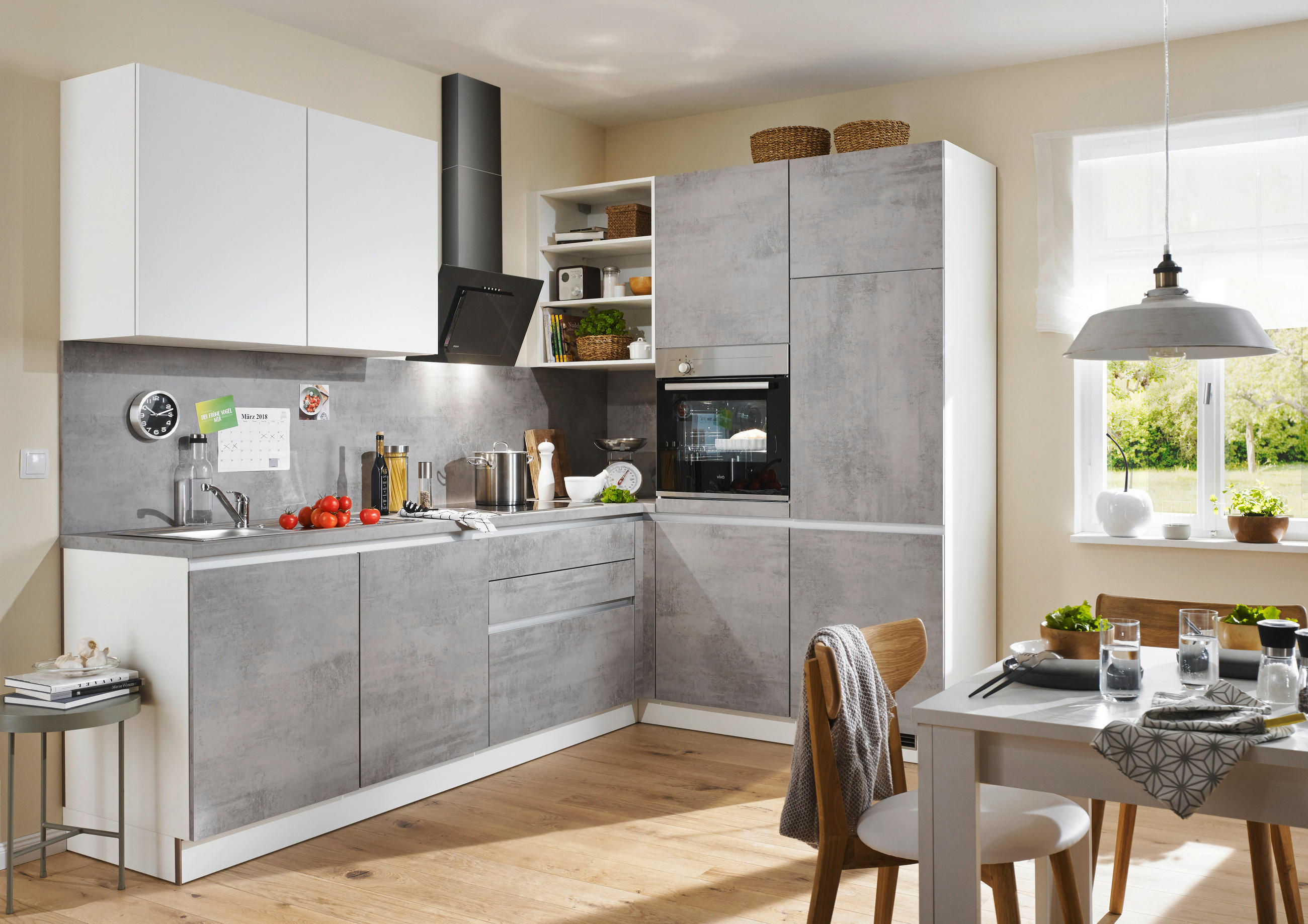 KUCHYNSKÁ LINKA BASE 275 - biela/svetlosivá, Design, kompozitné drevo (275/185cm) - Welnova