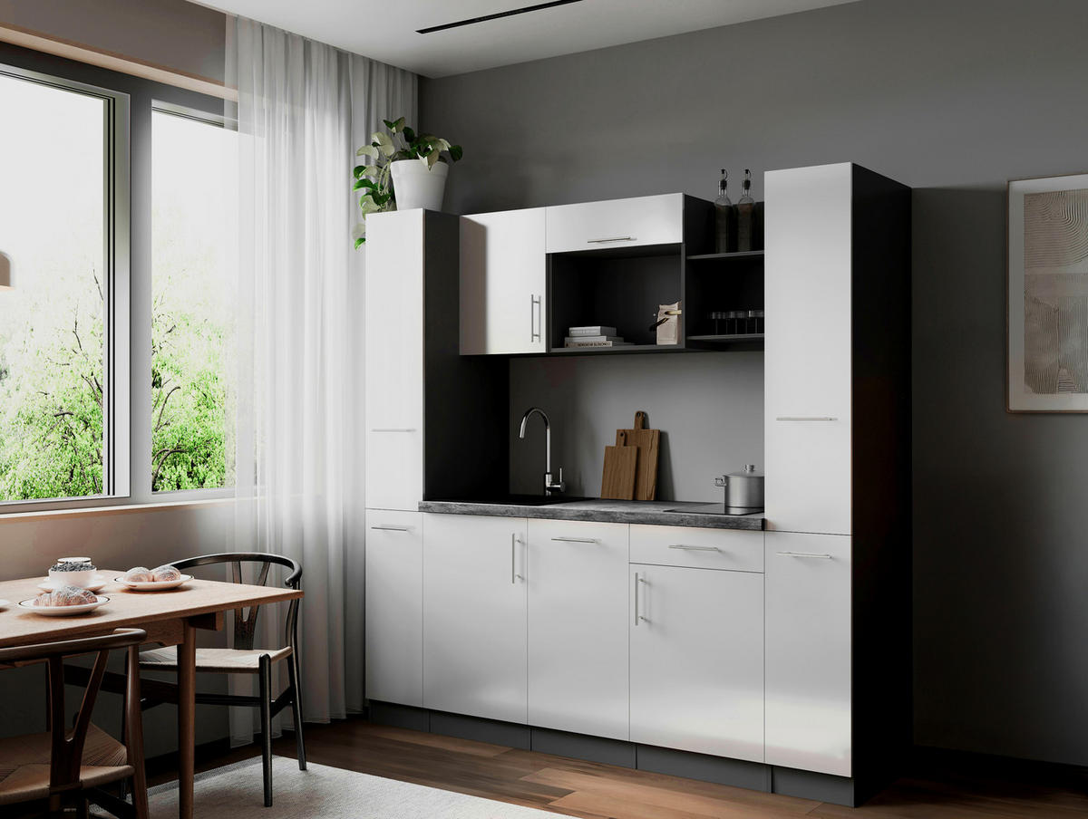 KÜCHENBLOCK Oliver 205 cm  in Weiß  - Weiß/Grau, Trend, Holzwerkstoff/Metall (205cm) - Respekta