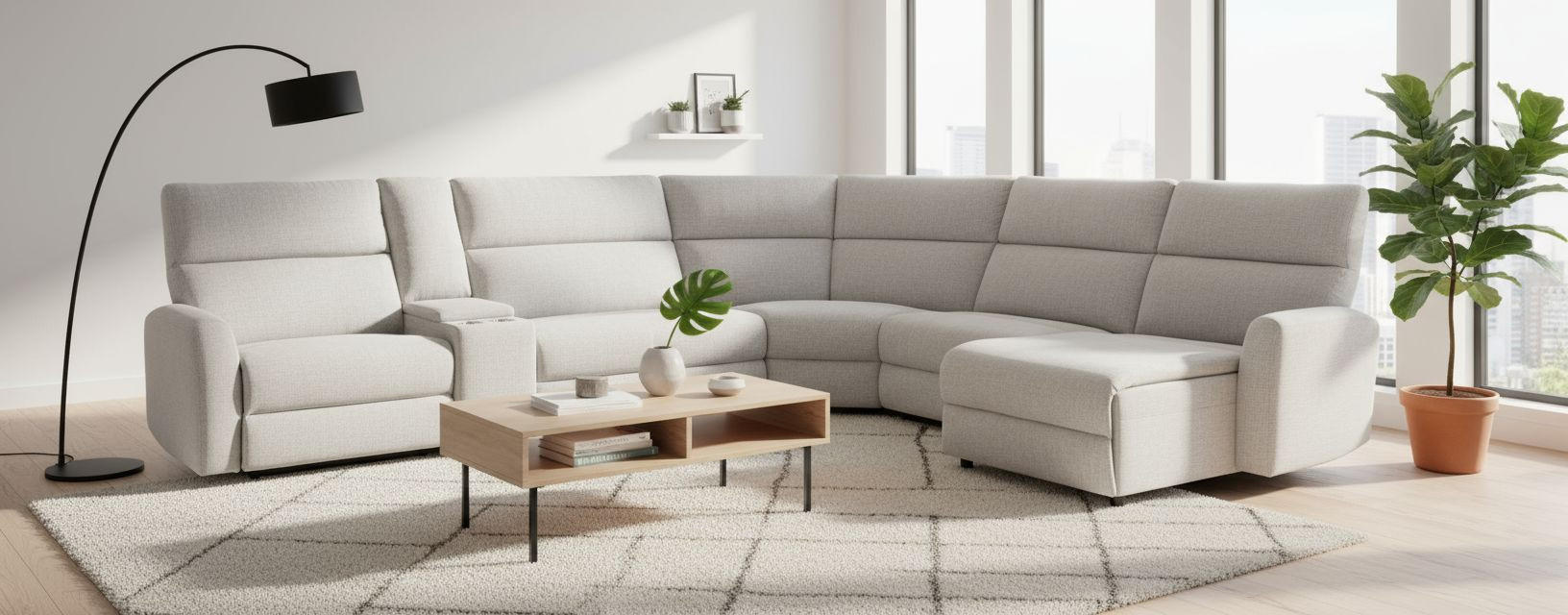 WOHNLANDSCHAFT Hellgrau Webstoff  - Hellgrau/Schwarz, KONVENTIONELL, Kunststoff/Textil (325/107/302cm) - MID.YOU