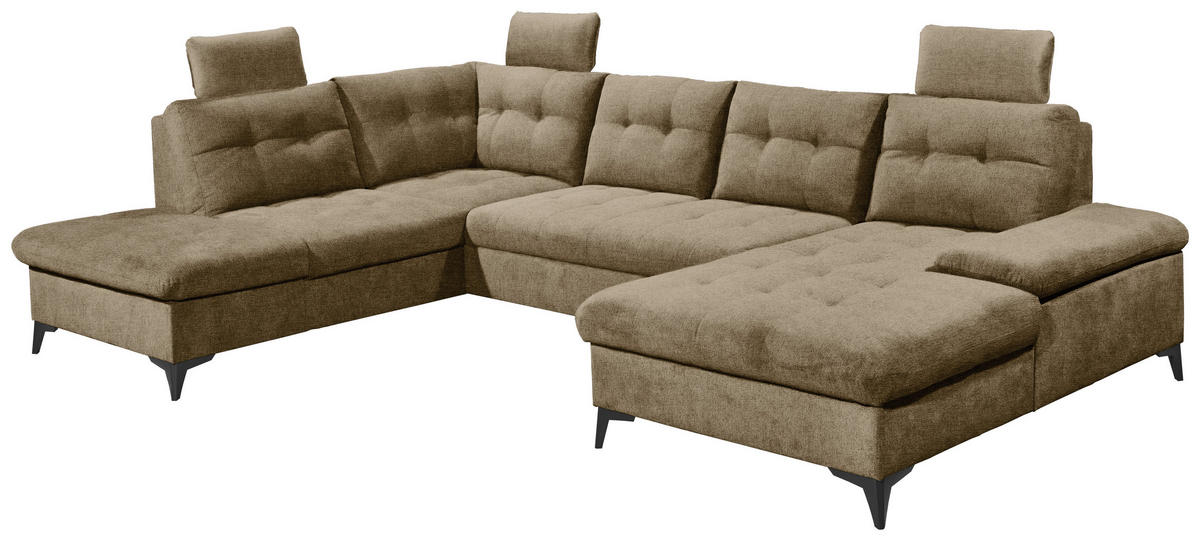 WOHNLANDSCHAFT in Webstoff Sandfarben  - Sandfarben/Schwarz, Konventionell, Kunststoff/Textil (218/324/170cm) - MID.YOU
