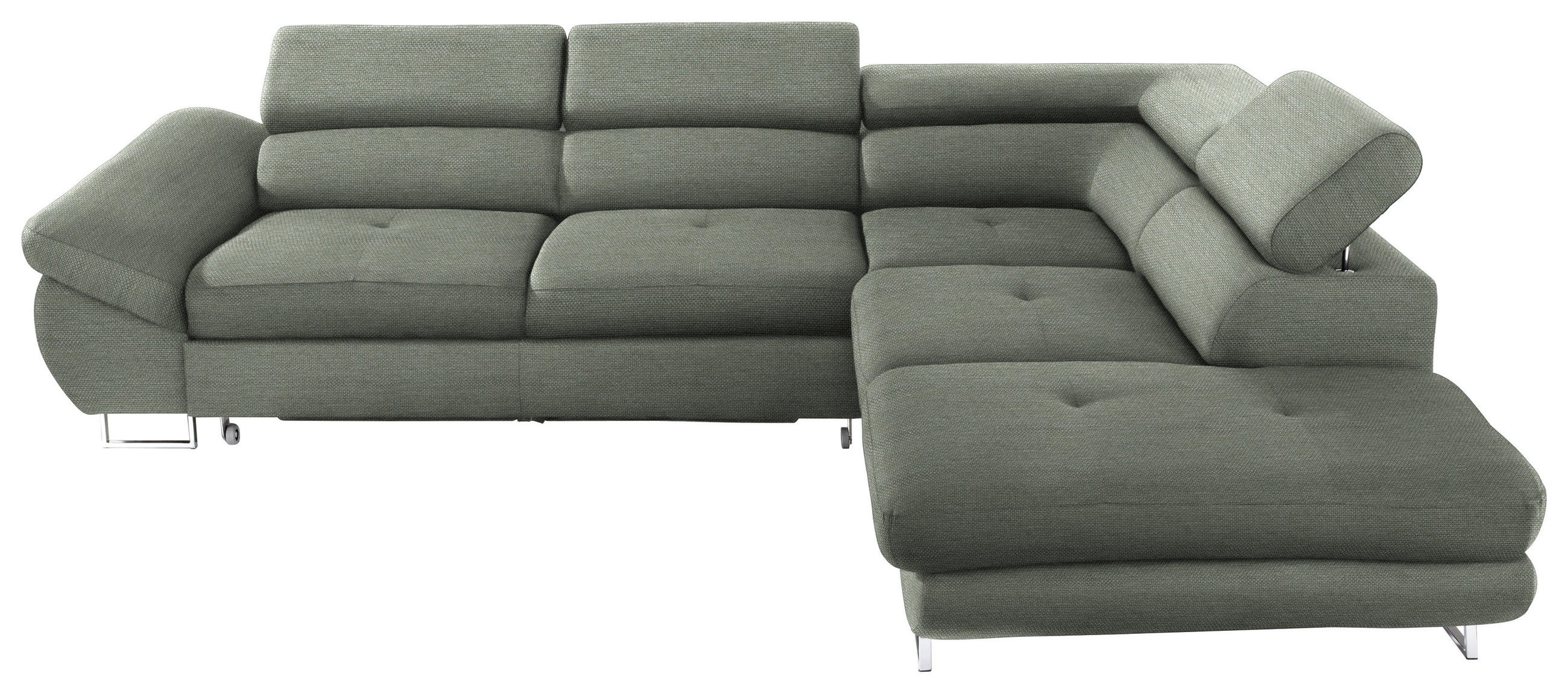 ECKSOFA in Webstoff Grau, Grün  - Grau/Grün, Design, Textil/Metall (280/235cm) - Hom`in