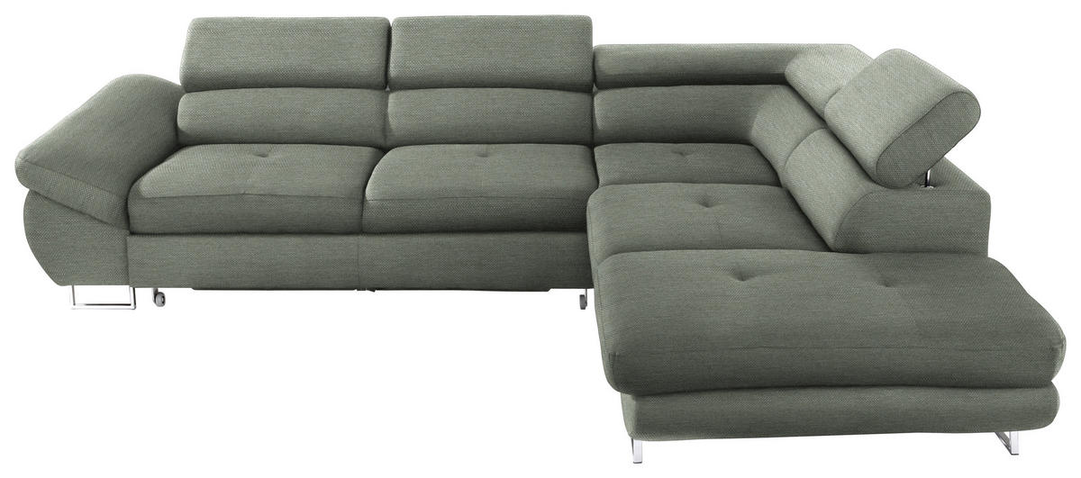 ECKSOFA in Webstoff Grau, Grün  - Grau/Grün, Design, Textil/Metall (280/235cm) - Hom`in