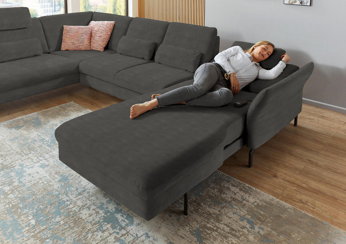WOHNLANDSCHAFT in Velours Grau  - Schwarz/Grau, Design, Textil/Metall (220/335/179cm) - Beldomo System