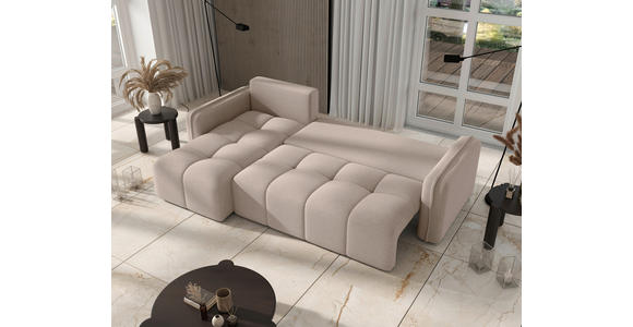 ECKSOFA Creme Flachgewebe Zierkissen, Rückenkissen, Bettkasten, Schlaffunktion, Rücken echt, Liegefläche im Originalstoff  - Creme/Schwarz, MODERN, Kunststoff/Textil (142/240cm) - Carryhome