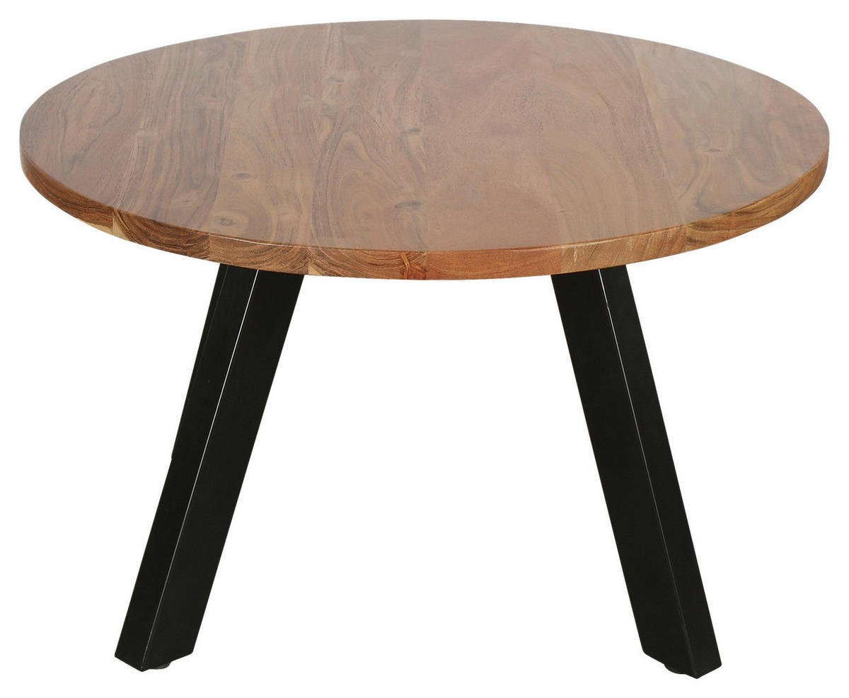 COUCHTISCH Akazie vollmassiv rund Akaziefarben, Schwarz  - Schwarz/Akaziefarben, Design, Holz/Metall (75/47cm) - Livetastic