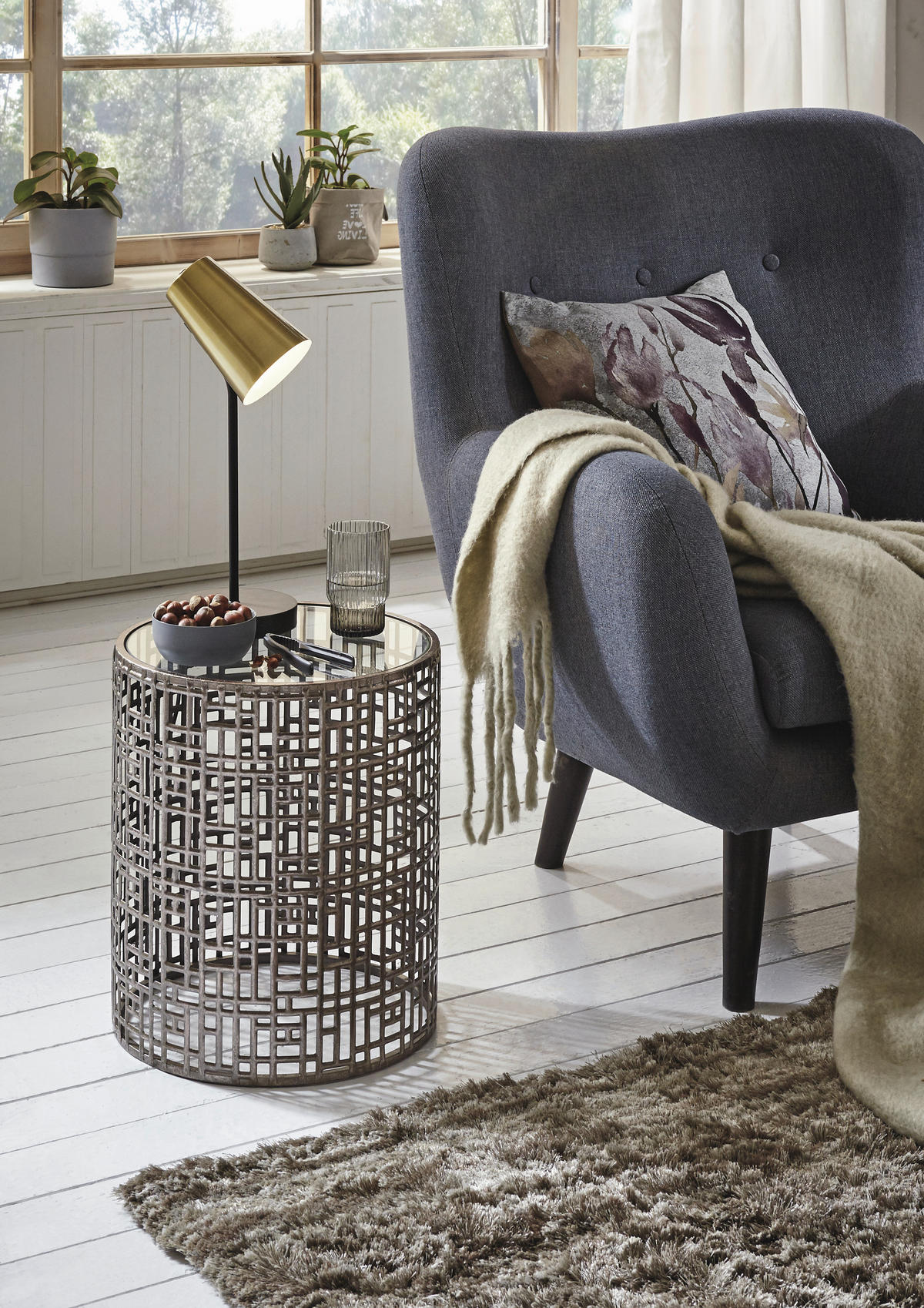 BEISTELLTISCH 38/38/45 cm Enz Bronzefarben rund  - Bronzefarben, LIFESTYLE, Glas/Metall (38/38/45cm)