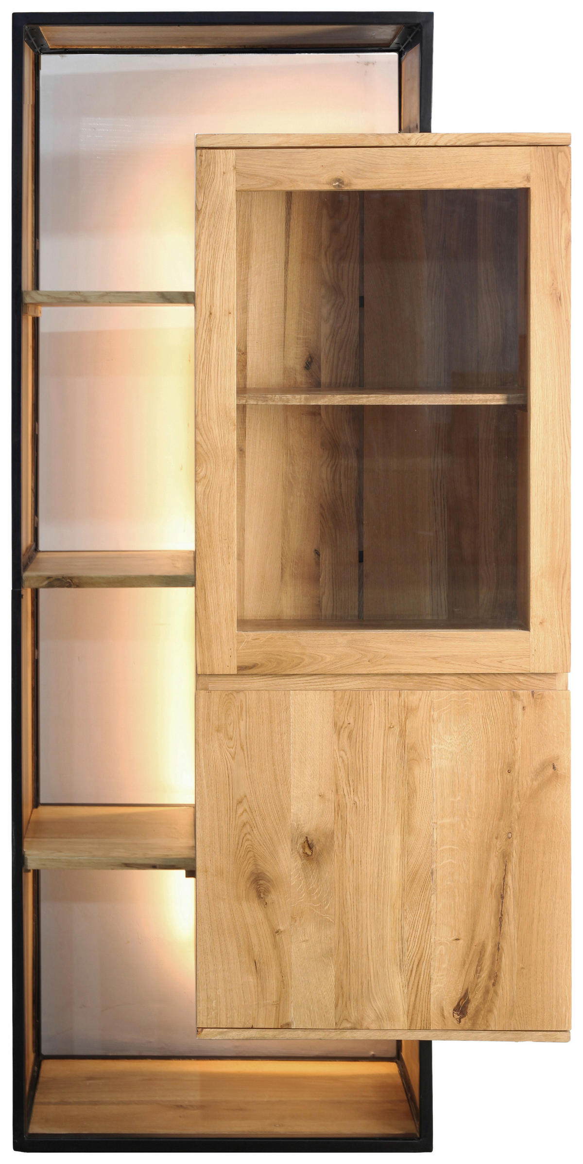 VITRINE  in vollmassiv Mangoholz, Wildeiche Schwarz, Eichefarben  - Eichefarben/Schwarz, LIFESTYLE, Glas/Holz (90/183/40cm) - Landscape