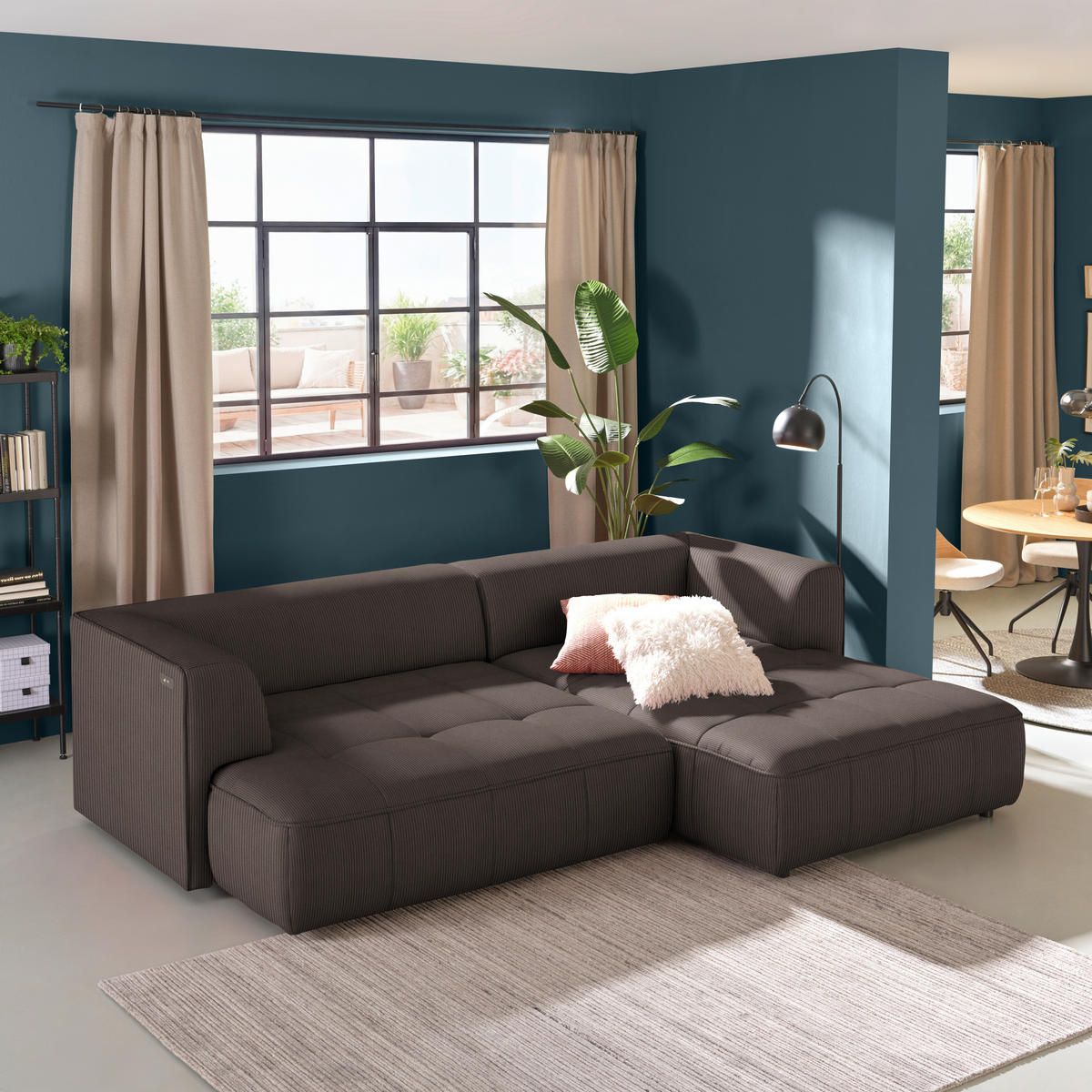 ECKSOFA Dunkelbraun Feincord Zierkissen, Rückenkissen, Sitzvorzug  - Dunkelbraun/Schwarz, Design, Kunststoff/Textil (288/188cm) - Welnova