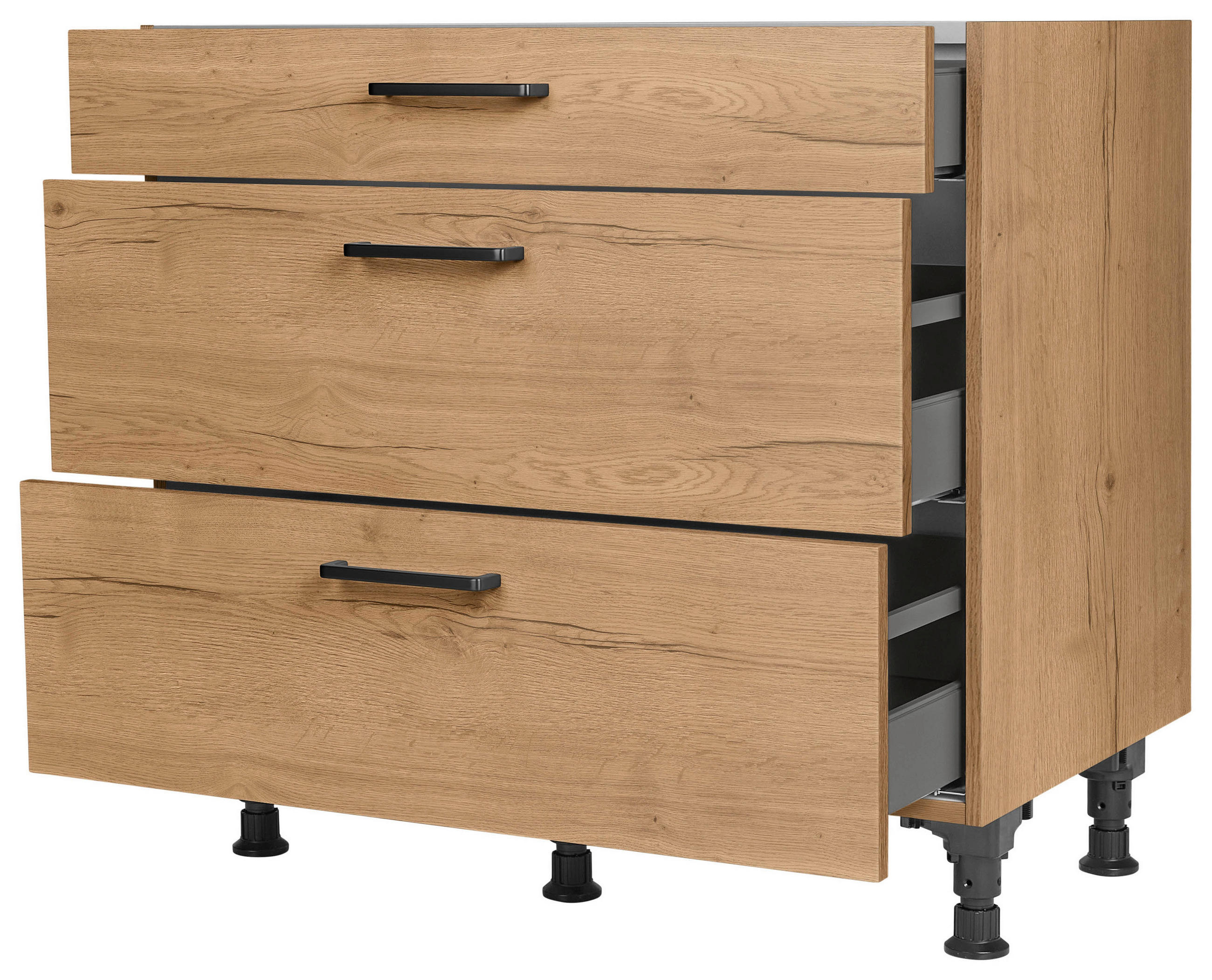 SCHUBKASTENUNTERSCHRANK 90/87/56 cm  in Eichefarben  - Eichefarben/Schwarz, MODERN, Holzwerkstoff/Metall (90/87/56cm) - Nobilia