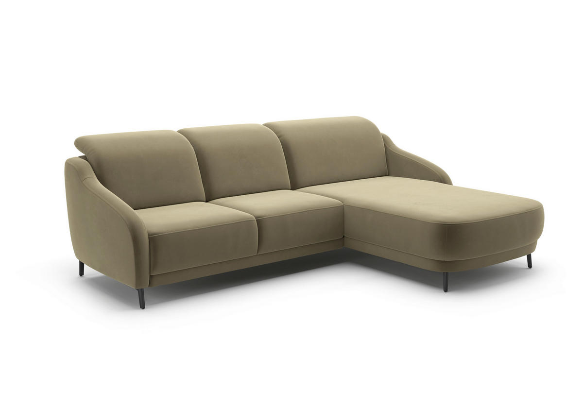 ECKSOFA BLUES V Olivgrün Samt  - Schwarz/Olivgrün, MODERN, Textil/Metall (271/191cm) - Sit & More