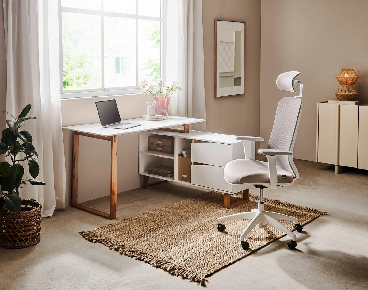 ECKSCHREIBTISCH 140/120/75 cm Weiß, Eichefarben Stauraum  - Eichefarben/Weiß, MODERN, Holz/Holzwerkstoff (140/120/75cm) - Venda