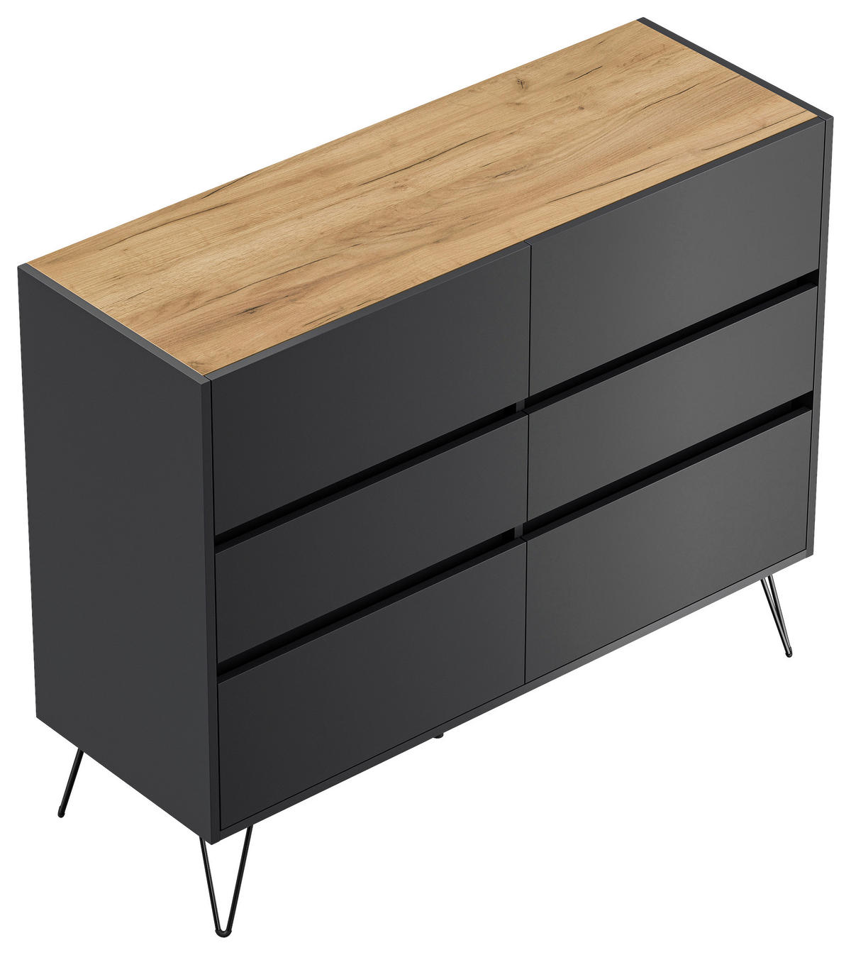 SIDEBOARD Posseik Industrial 120/93,6/42 cm 6 Schublade(n)  - Eichefarben/Graphitfarben, Design, Holzwerkstoff/Metall (120/93,6/42cm) - MID.YOU
