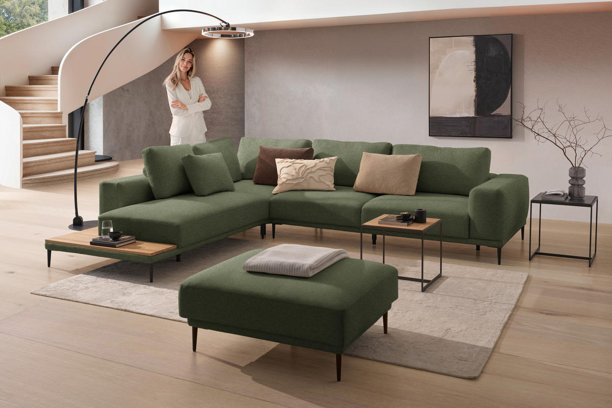 ECKSOFA  in Leinwand Grün  271/318 cm  - Schwarz/Grün, Design, Textil/Metall (271/318cm) - Belluti