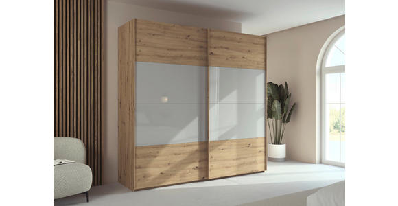 SCHWEBETÜRENSCHRANK 226/223/68 cm 2-türig Eiche Artisan, Seidengrau  - Eichefarben/Seidengrau, Design, Glas/Holzwerkstoff (226/223/68cm) - Xora