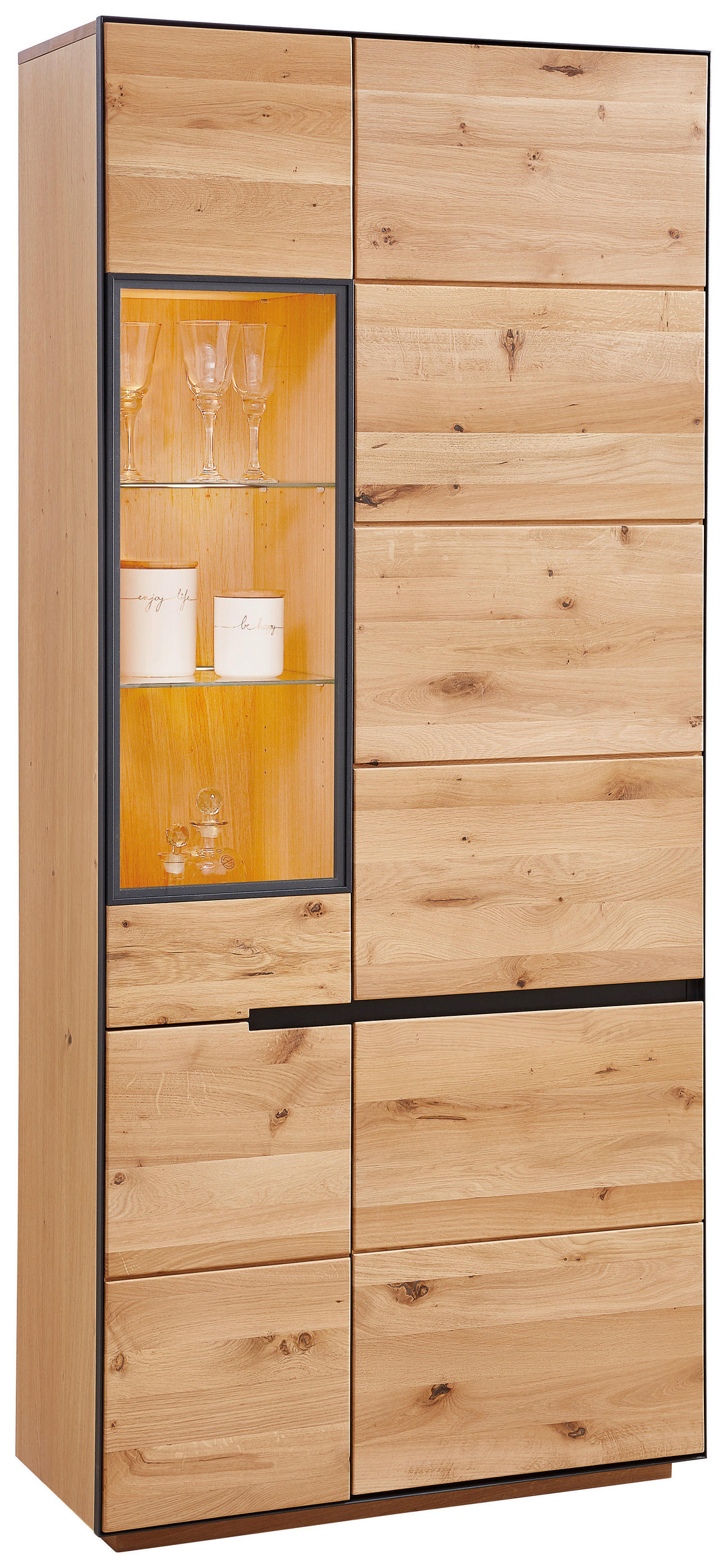 VITRINE  in furniert, massiv Wildeiche Anthrazit, Eichefarben - Eichefarben/Anthrazit, Natur, Glas/Holz (89/200/38cm) - Linea Natura