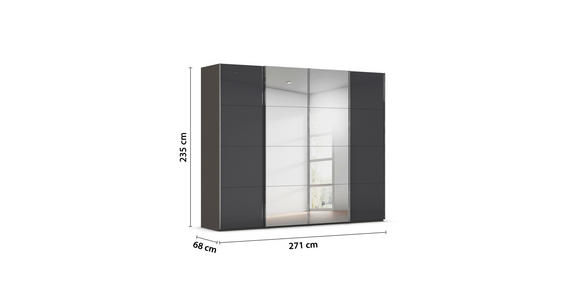 SCHWEBETÜRENSCHRANK 271/235/68 cm 4-türig Graphitfarben - Chromfarben/Graphitfarben, Design, Glas/Holzwerkstoff (271/235/68cm) - Novel