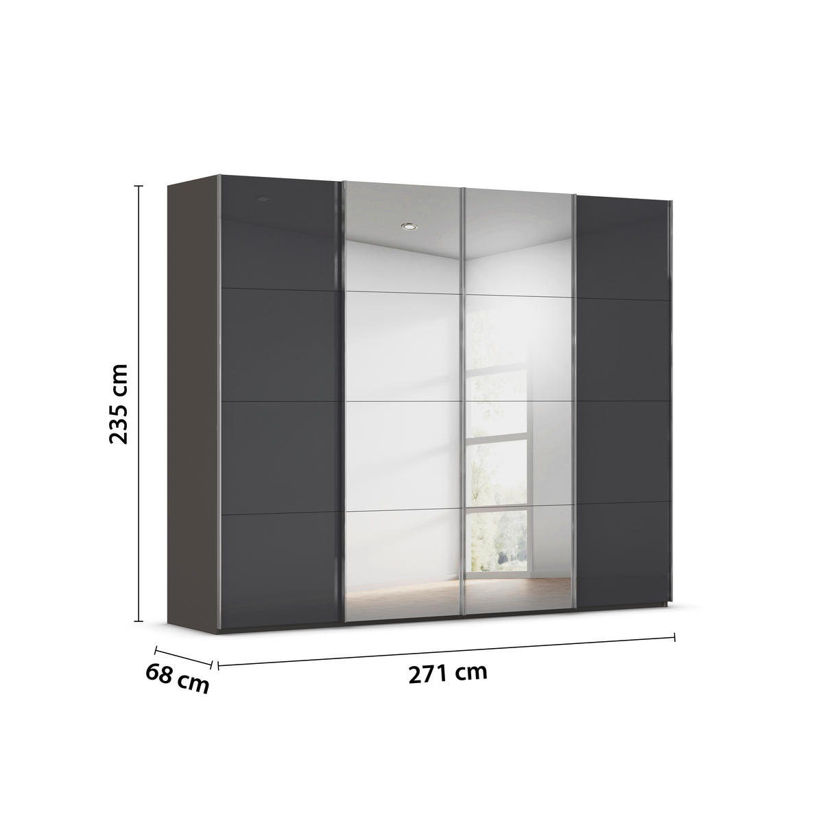 SCHWEBETÜRENSCHRANK 271/235/68 cm 4-türig Graphitfarben  - Chromfarben/Graphitfarben, Design, Glas/Holzwerkstoff (271/235/68cm) - Novel