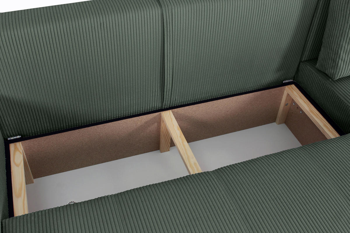 ECKSCHLAFSOFA  mit Cord Dunkelgrün  - Dunkelgrün/Schwarz, KONVENTIONELL, Textil (248/146cm) - Xora