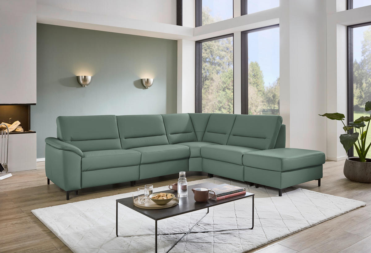 ECKSOFA  in Echtleder Opal  290/249 cm  - Opal/Schwarz, KONVENTIONELL, Leder/Metall (290/249cm) - Beldomo Premium